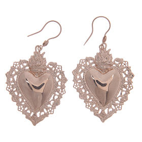 925 sterling silver earrings with rosè votive drilled heart 4 cm