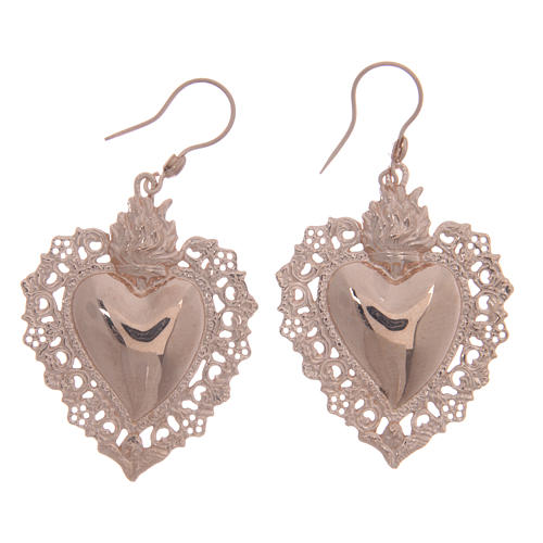 925 sterling silver earrings with rosè votive drilled heart 4 cm 1