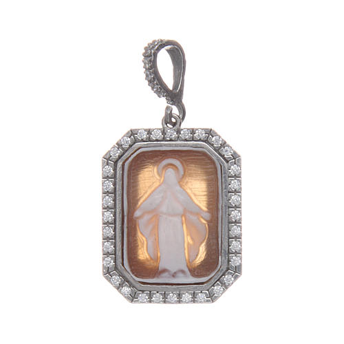 925 sterling silver pendant with zircons and Our Lady of Miracles cammeo 3