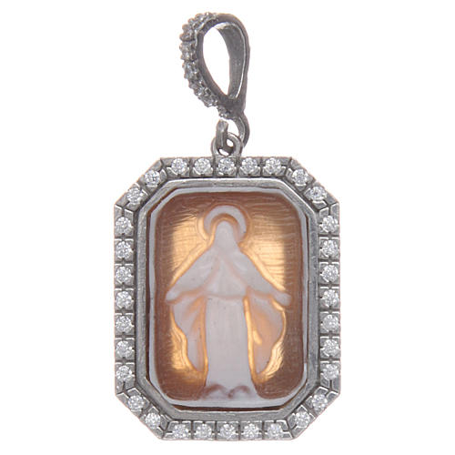925 sterling silver pendant with zircons and Our Lady of Miracles cammeo 1