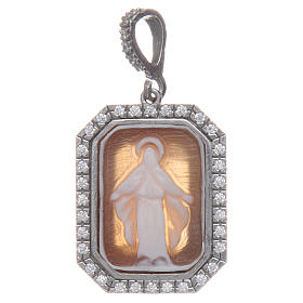 Pendentif argent 925 zircons et camée Miraculeuse