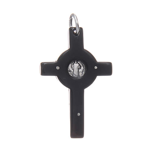Horn cross with Jesus Christ image in rhodium 925 sterling silver and Saint Benedict medal black 2