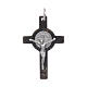 Horn cross with Jesus Christ image in rhodium 925 sterling silver and Saint Benedict medal black s1
