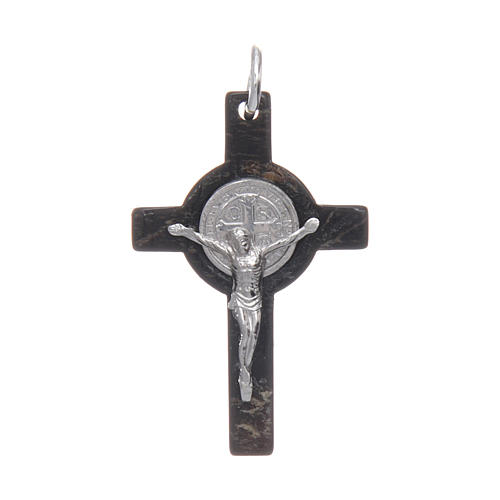 Croce in corno Cristo argento 925 medaglia S. Benedetto nero 1