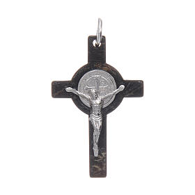 Horn cross with Jesus Christ image in rhodium 925 sterling silver and Saint Benedict medal black
