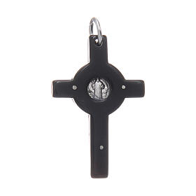 Horn cross with Jesus Christ image in rhodium 925 sterling silver and Saint Benedict medal black