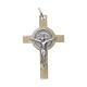 Horn cross with Jesus Christ image in rhodium 925 sterling silver and Saint Benedict medal white s1
