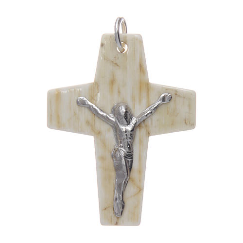 Horn cross with Jesus Christ image in rhodium 925 sterling silver white 1