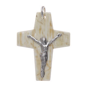 Croce corno Cristo argento 925 rodiato bianco