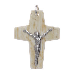 Cruz corno Cristo prata 925 radiada branco