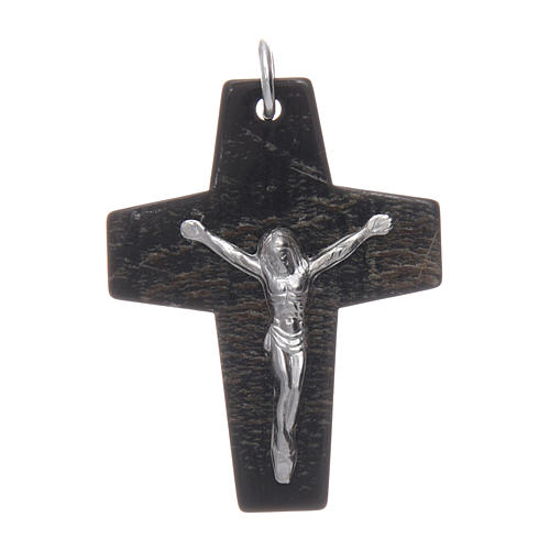 Horn cross with Jesus Christ image in rhodium 925 sterling silver black 1