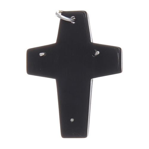 Horn cross with Jesus Christ image in rhodium 925 sterling silver black 2