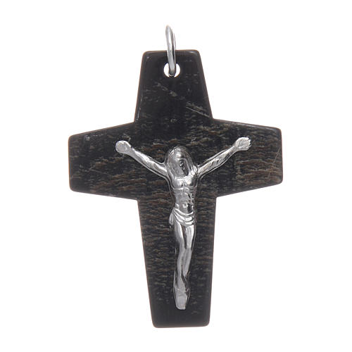 Croce corno Cristo argento 925 rodiato nero 1