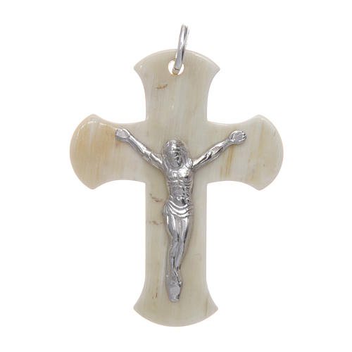 Croce in corno con Cristo argento 925 rodiato bianco 1