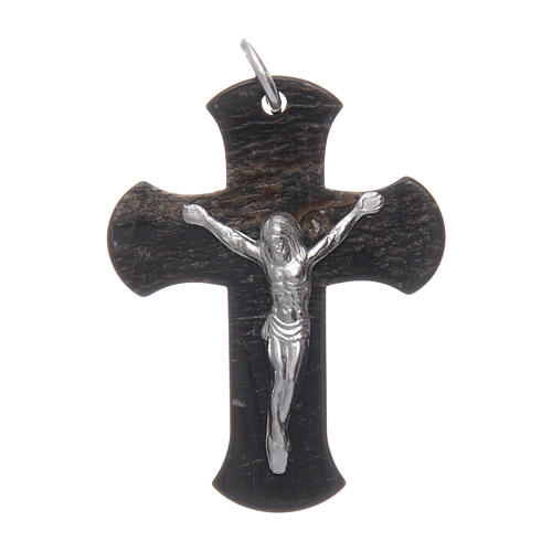 Jesus Christ cross in black rhodium 925 sterling silver and horn 1