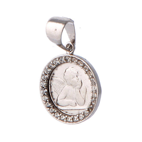 Sterling silver medal with angel framed by white zircons 3