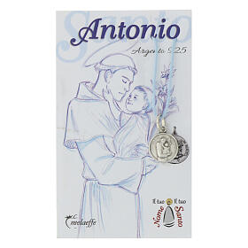 Rhodium plated medal in silver with St. Anthony of Padua 10 mm