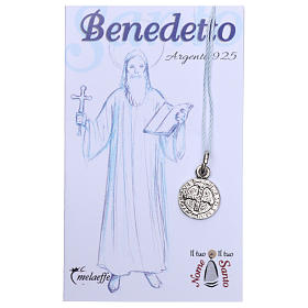 Rhodium plated medal in silver with St. Benedict 10 mm
