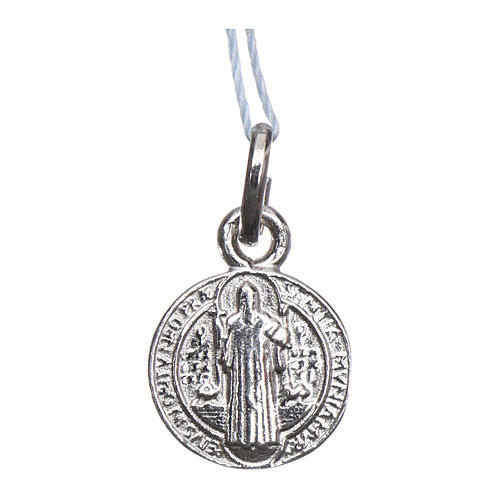 Rhodium plated medal in silver with St. Benedict 10 mm 1
