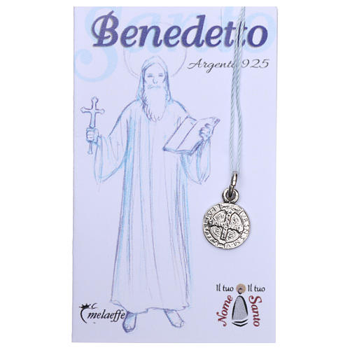 Rhodium plated medal in silver with St. Benedict 10 mm 2