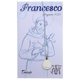 Rhodium plated medal in silver with St. Francis of Assisi 10 mm