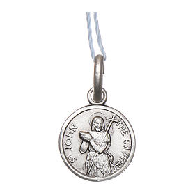 Rhodium plated medal in silver with St. John the Baptist 10 mm