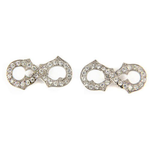 Lemniscate-shaped AMEN earrings in rhodium-plated 925 silver with white rhinestones 1