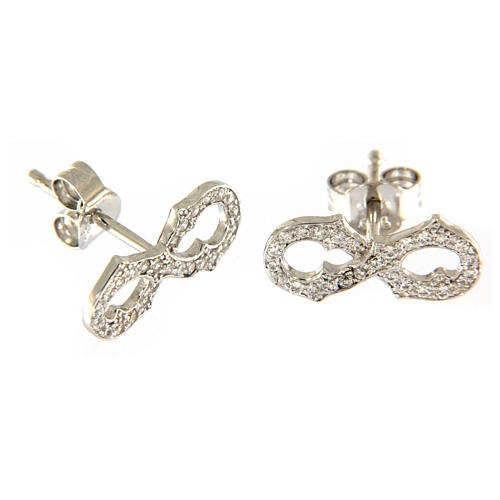 Lemniscate-shaped AMEN earrings in rhodium-plated 925 silver with white rhinestones 2