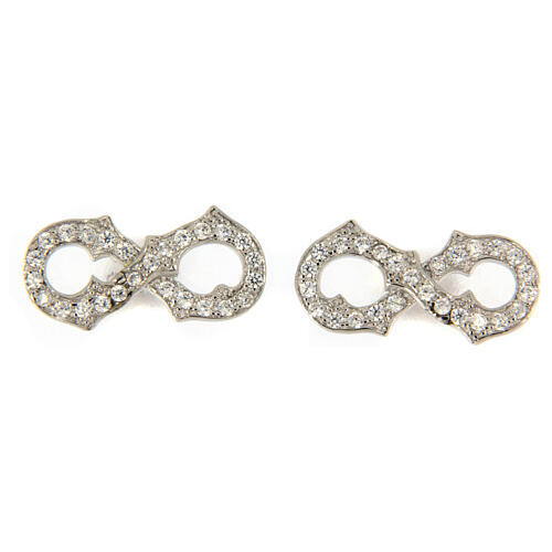 Infinity shaped AMEN stud earrings with white zircons 925 sterling silver finished in rhodium 1