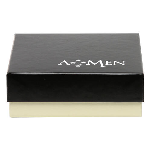 Infinity shaped AMEN stud earrings with white zircons 925 sterling silver finished in rhodium 3