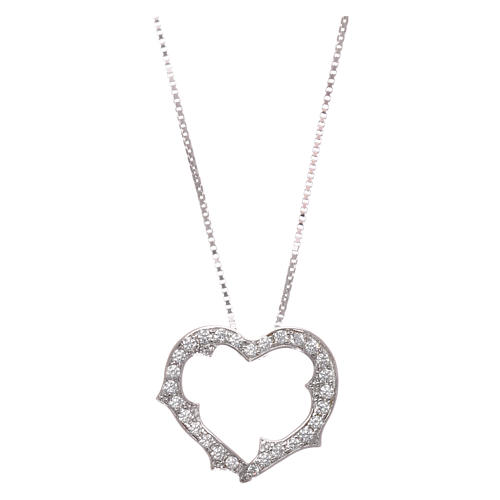 Heart-shaped AMEN necklace in rhodium-plated 925 silver with white rhinestones 1