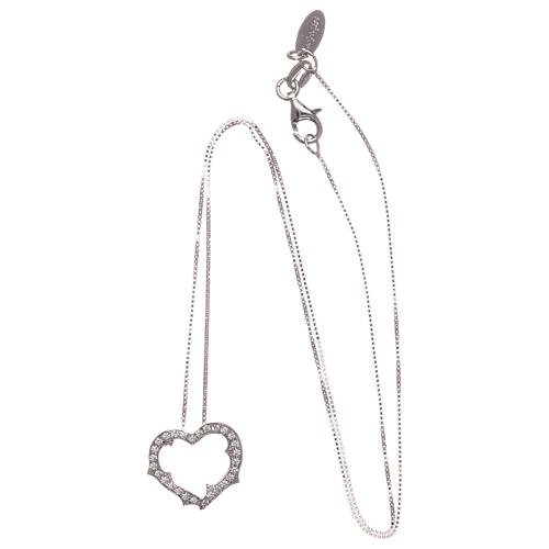 Heart-shaped AMEN necklace in rhodium-plated 925 silver with white rhinestones 3