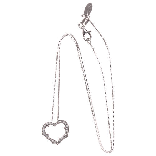 AMEN Necklace irregular heart with white zircons 925 sterling silver finished in rhodium 3