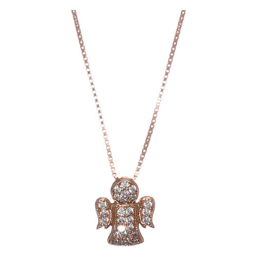 Angel-shaped AMEN necklace in pink 925 silver with white rhinestones 1