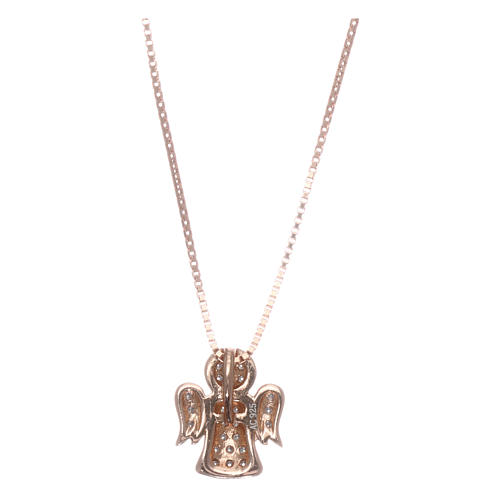 Angel-shaped AMEN necklace in pink 925 silver with white rhinestones 2
