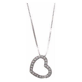 Heart-shaped AMEN necklace in rhodium-plated925 silver with white rhinestones