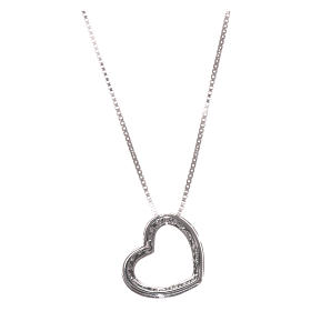 Heart-shaped AMEN necklace in rhodium-plated925 silver with white rhinestones