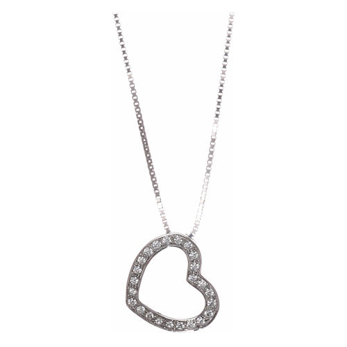 Heart-shaped AMEN necklace in rhodium-plated925 silver with white rhinestones 1