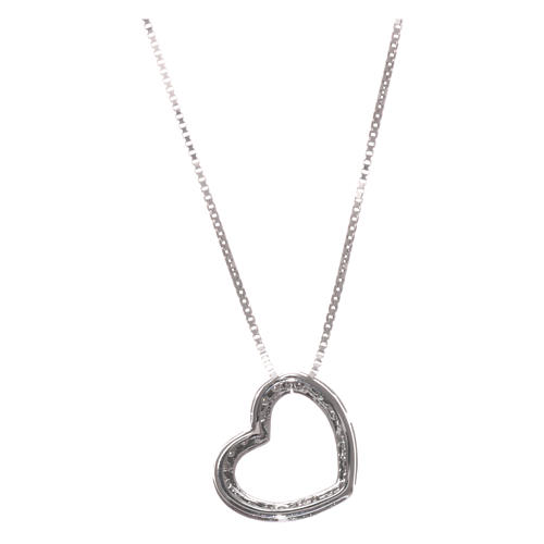 Heart-shaped AMEN necklace in rhodium-plated925 silver with white rhinestones 2