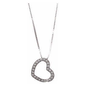 AMEN Necklace 925 sterling silver finished in rhodium heart pendant with white zircons