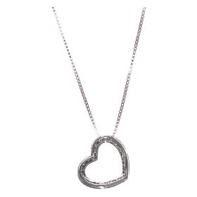 AMEN Necklace 925 sterling silver finished in rhodium heart pendant with white zircons