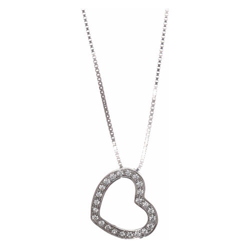 AMEN Necklace 925 sterling silver finished in rhodium heart pendant with white zircons 1