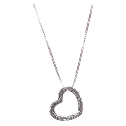 AMEN Necklace 925 sterling silver finished in rhodium heart pendant with white zircons 2