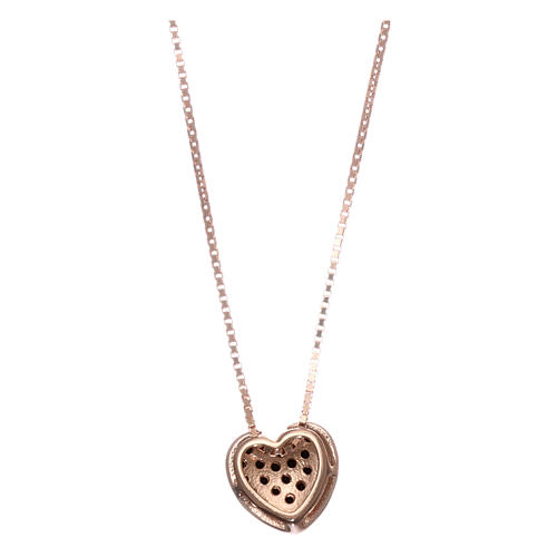 Heart-shaped AMEN necklace in pink 925 silver with black rhinestones 2