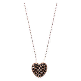 AMEN Necklace 925 sterling silver rosé finish heart pendant with black zircons