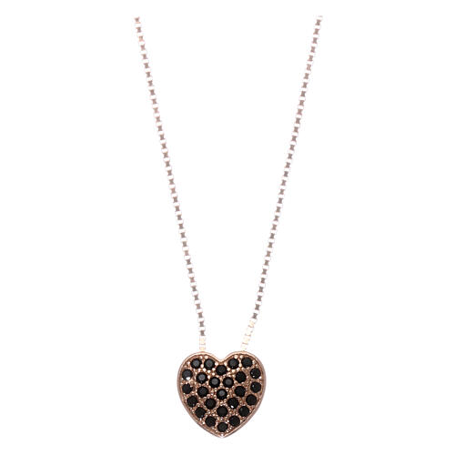 AMEN Necklace 925 sterling silver rosé finish heart pendant with black zircons 1