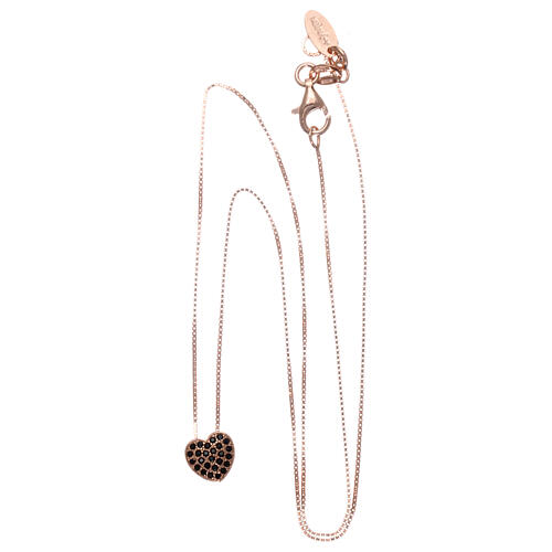 AMEN Necklace 925 sterling silver rosé finish heart pendant with black zircons 3