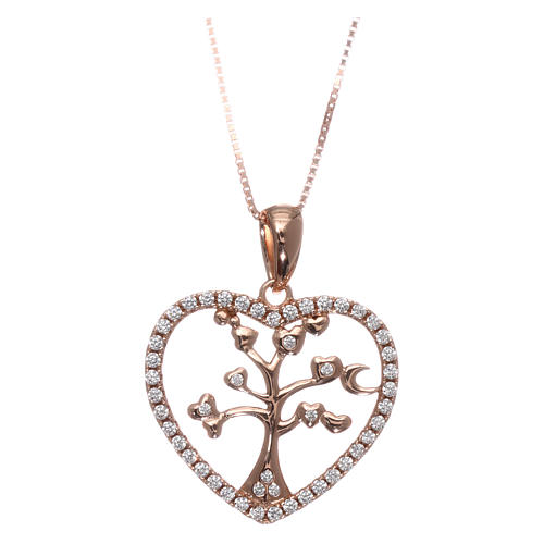 Kette AMEN rosa Silber 925 Herz Baum des Lebens 1