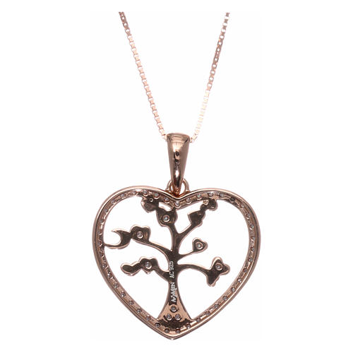 Kette AMEN rosa Silber 925 Herz Baum des Lebens 2