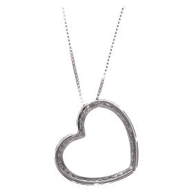 Heart-shaped AMEN necklace in rhodium-plated 925 silver with white rhinestones
